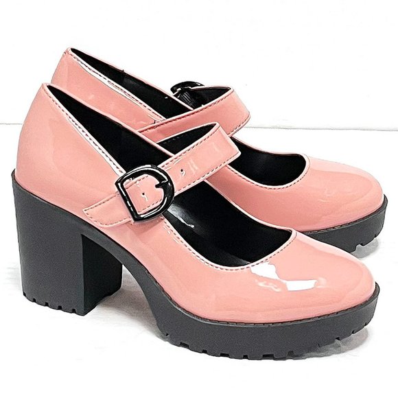 New Pink Platform Mary Jane Chunky Heel Pumps - Picture 4 of 6